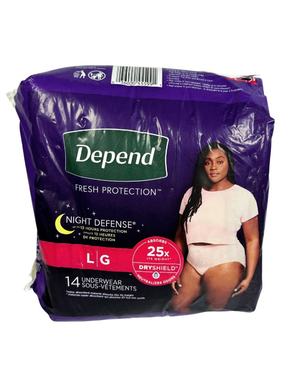 Depend Night Defense Woman's Incontinence Underwear Large 14 Ct - Damaged